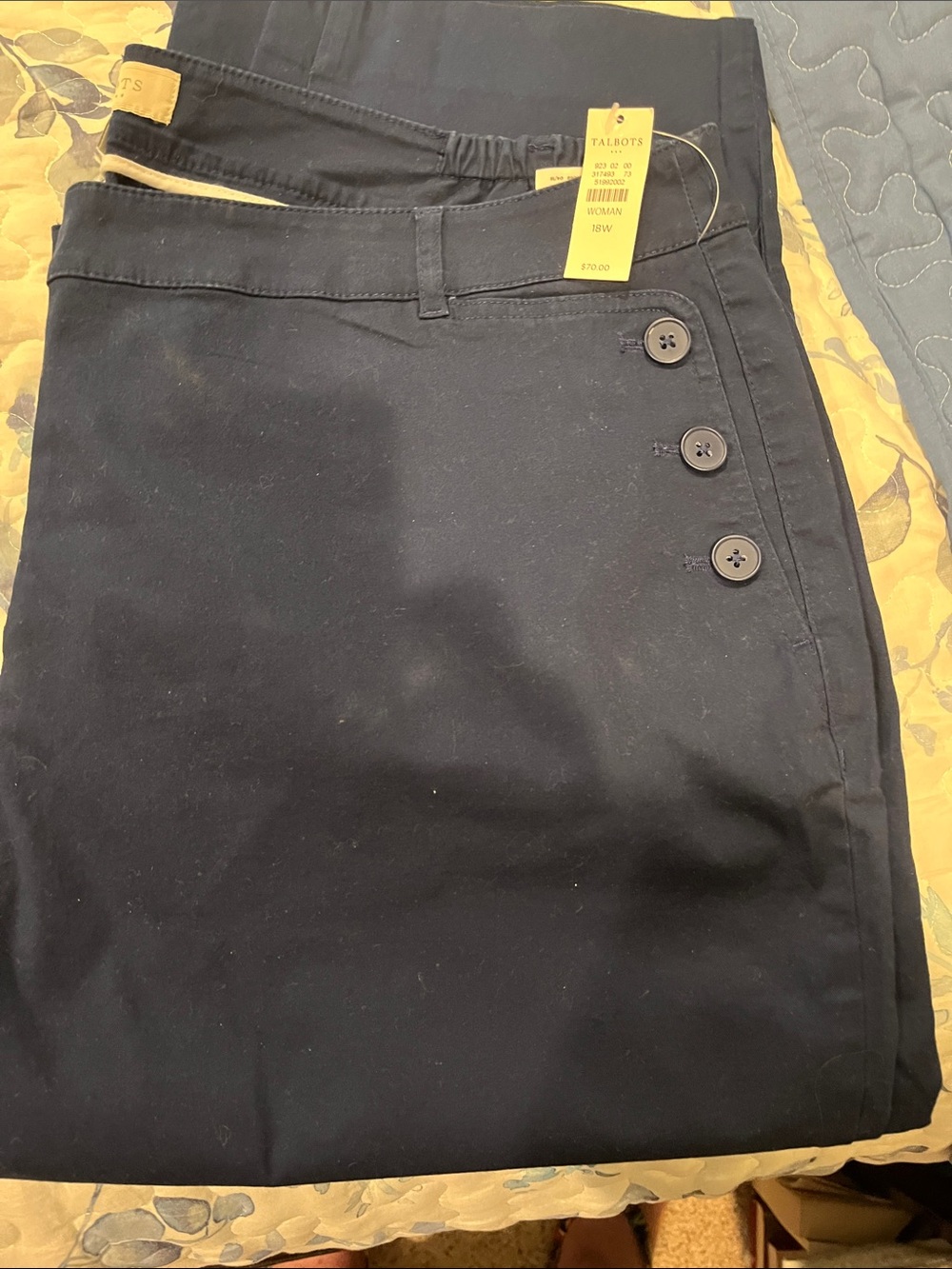 Talbots Navy Side-Button Cotton-Blend Skirt